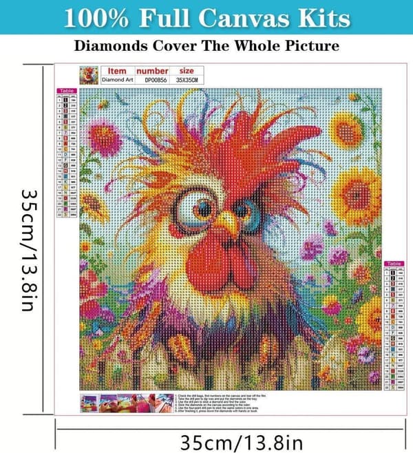 OBOSOE Diamantmaleri – 5D Fuld Drill Runde Perler Nysgerrig Hane Kylling Motiv, Vægkunst og Gave – 35×35 cm