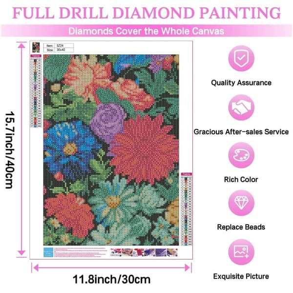 OBOSOE Blomster diamantmaleri til voksne begyndere – Blomster-plant diamantkunst kits, 12x16 tom. Perfekt som gave & hjemdekoration, voksen gem art ti