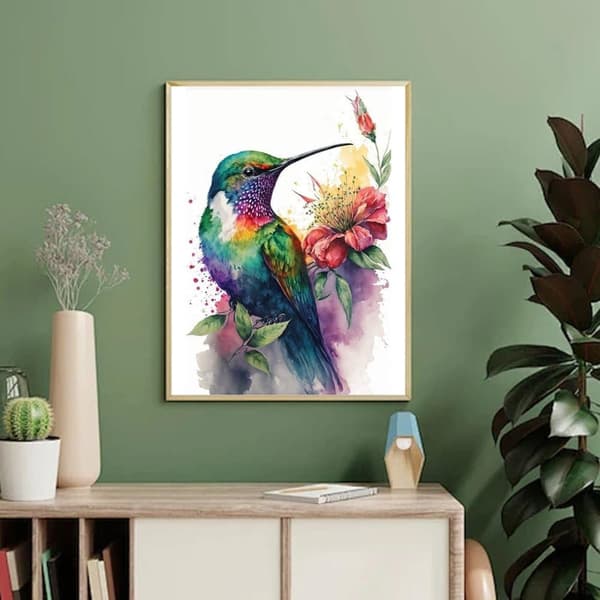 OBOSOE Kolibri diamantmaleri voksne – 5D diamantkunst kits, fuglethematisk gem art, 12x16 tom. Perfekt afslapning & hjemdekoration