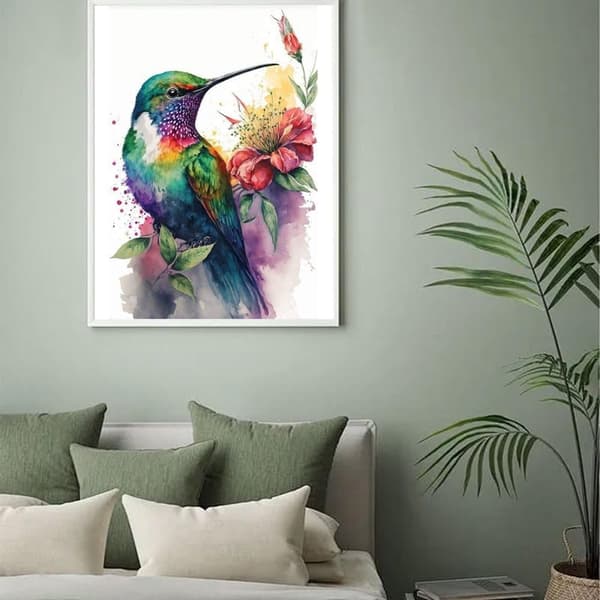 OBOSOE Kolibri diamantmaleri voksne – 5D diamantkunst kits, fuglethematisk gem art, 12x16 tom. Perfekt afslapning & hjemdekoration