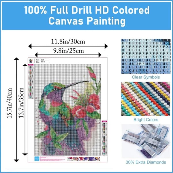 OBOSOE Kolibri diamantmaleri voksne – 5D diamantkunst kits, fuglethematisk gem art, 12x16 tom. Perfekt afslapning & hjemdekoration
