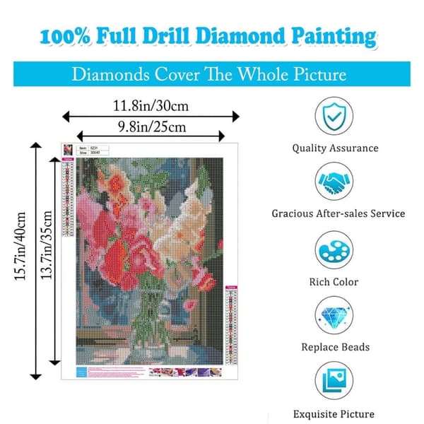 OBOSOE Blomster diamantmaleri voksne – 5D diamantkunst kits, beginnervenlige, 12x16 tom. Gem art til hjemdekoration & gaver, perfekte blomster på væg