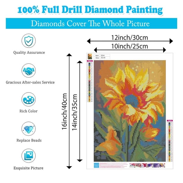 OBOSOE Diaamanimalli auringon kukat – 5D täysi-drill diaamanikeidas aikuisille, DIY auringonkukka gemmaletti, 12x16 t. Kodin sisustukseen