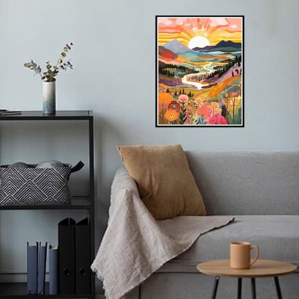 OBOSOE Diamantkunstlandskab – 5D fulldrill diamantmaleri voksne, DIY solopgangslandskab, 12x16 tom. Perfekt til hjemdekoration