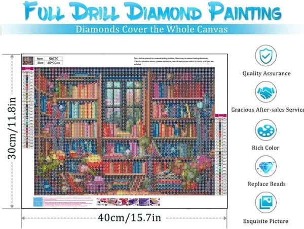 OBOSOE 5D diaamanikeidaset aikuisille – Kirjahyllykasvit DIY diaamanimalli, täysi ympäri drill. 16x12 t, parasta koti-ja lahjaksi