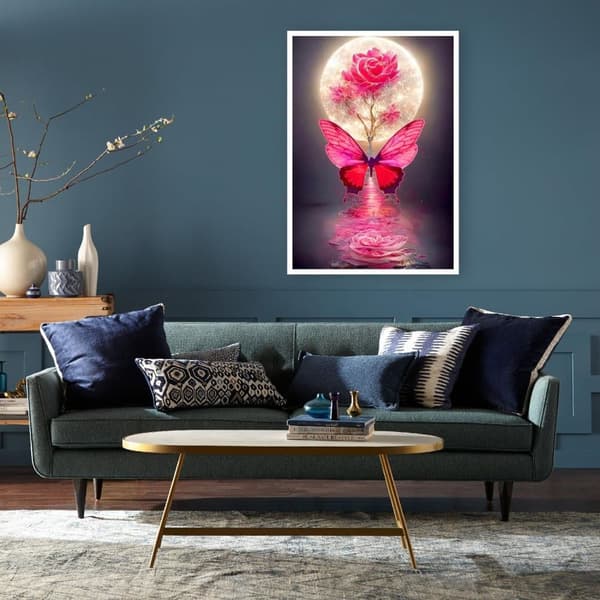 OBOSOE Moon Diamond Art Kits Voksne – Rose & Butterfly 5D Diamond Painting, Full Drill. DIY perlemaleri, 12x16 tommer, ideel boligindretning og gave