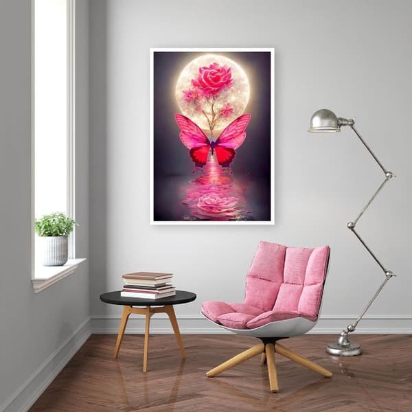 OBOSOE Moon Diamond Art Kits Voksne – Rose & Butterfly 5D Diamond Painting, Full Drill. DIY perlemaleri, 12x16 tommer, ideel boligindretning og gave