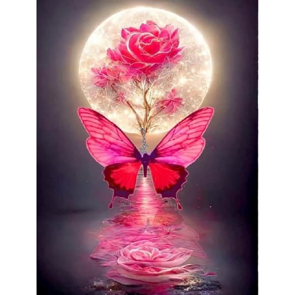 OBOSOE Moon Diamond Art Kits Voksne – Rose & Butterfly 5D Diamond Painting, Full Drill. DIY perlemaleri, 12x16 tommer, ideel boligindretning og gave