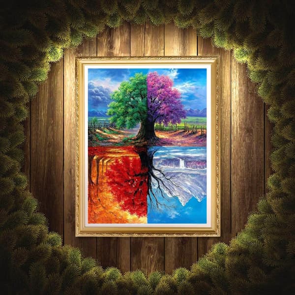 OBOSOE Diamond Painting - 5D DIY Diamantmålning, 30x40cm (Fyra säsonger Träd)