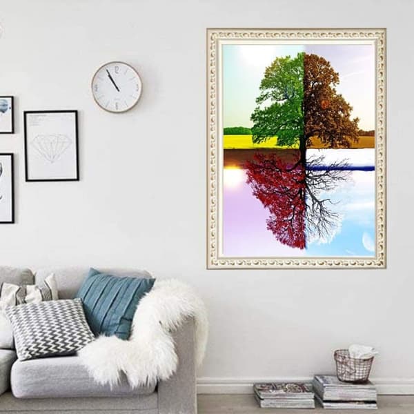 OBOSOE Diamond Painting - 5D DIY Diamantmålning, 30x40cm (Fyra säsonger Träd)