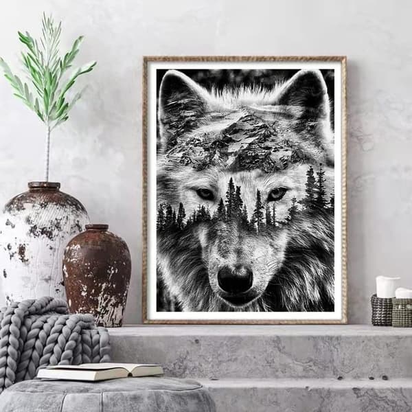 OBOSOE Diamond Painting - 5D-tee-se-itse-timanttimaalaus, 30x40cm (kaksoisvalokuvaus susi ja luonto)