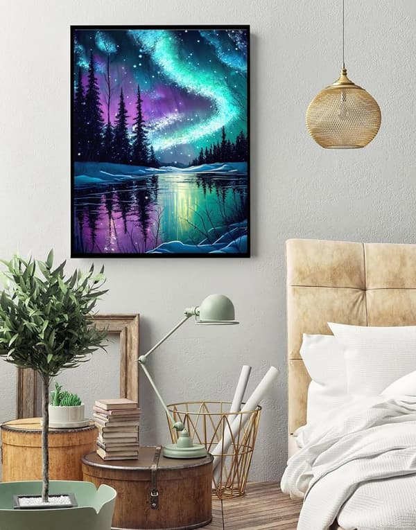 OBOSOE Diamond Painting - 5D DIY Diamantmaleri, 30x40cm (Aurora Borealis Over Snow Ground)
