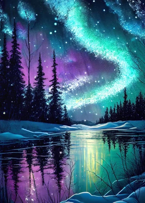 OBOSOE Diamond Painting - 5D DIY Diamantmaleri, 30x40cm (Aurora Borealis Over Snow Ground)