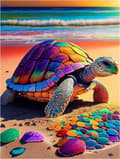 Miniatyrbillede 1 af 5: OBOSOE Diamond Painting - 5D DIY Diamantmaleri, 30x40cm (Farverig skildpadde på stranden)