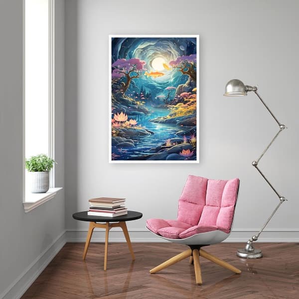 OBOSOE Diamond Painting - 5D DIY Diamantmålning, 30x40cm (Mystisk Grotta Med Koi Och Månsken)