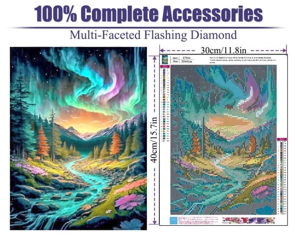 OBOSOE Diamond Painting - 5D DIY-timanttimaalaus, 30x40cm (Aurora Borealis Dalälvin yllä)