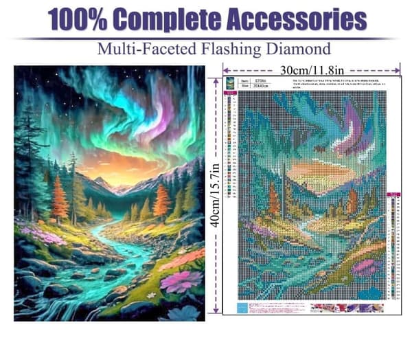 OBOSOE Diamond Painting - 5D DIY-timanttimaalaus, 30x40cm (Aurora Borealis Dalälvin yllä)