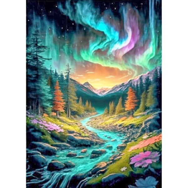 OBOSOE Diamond Painting - 5D DIY-timanttimaalaus, 30x40cm (Aurora Borealis Dalälvin yllä)
