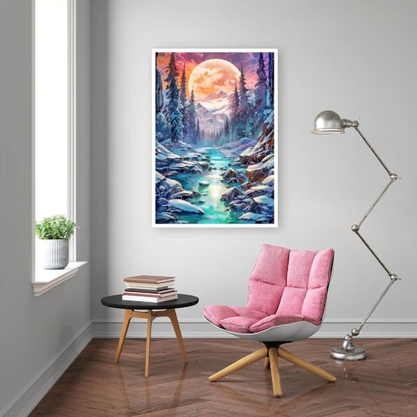 OBOSOE Diamond Painting - 5D DIY Diamantmaleri, 30x40cm (Måneskin Over Sne Dalälv)