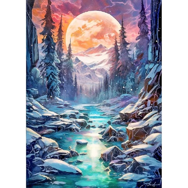 OBOSOE Diamond Painting - 5D DIY Diamantmaleri, 30x40cm (Måneskin Over Sne Dalälv)