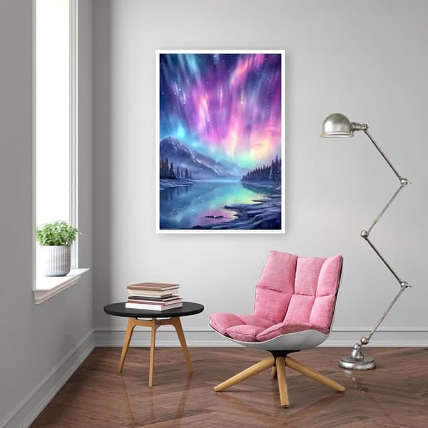 OBOSOE Diamond Painting - 5D DIY Diamantmaleri, 30x40cm (Aurora Borealis Over Bjerge Og Sø)