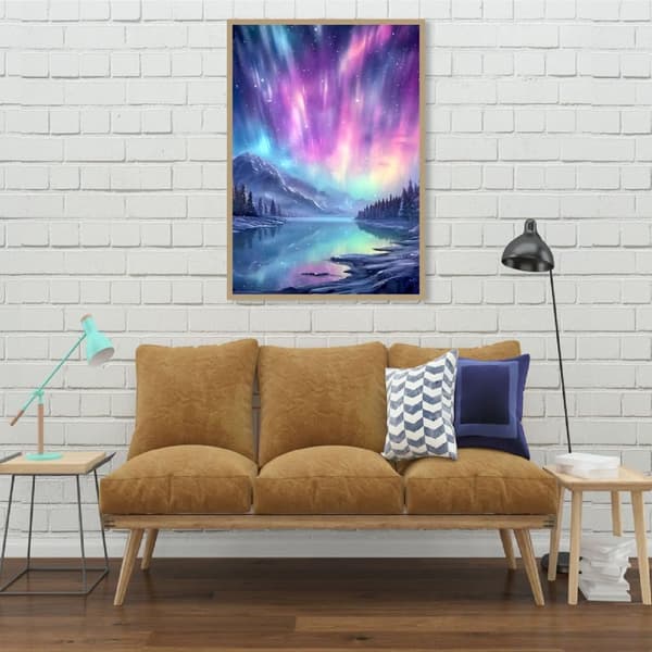 OBOSOE Diamond Painting - 5D DIY Diamantmaleri, 30x40cm (Aurora Borealis Over Bjerge Og Sø)