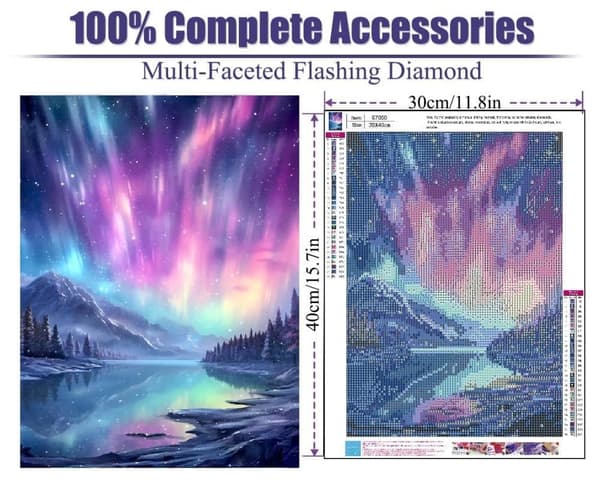 OBOSOE Diamond Painting - 5D DIY Diamantmaleri, 30x40cm (Aurora Borealis Over Bjerge Og Sø)