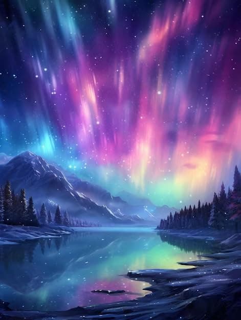 OBOSOE Diamond Painting - 5D DIY Diamantmålning, 30x40cm (Aurora Borealis Över Fjäll Och sjö)