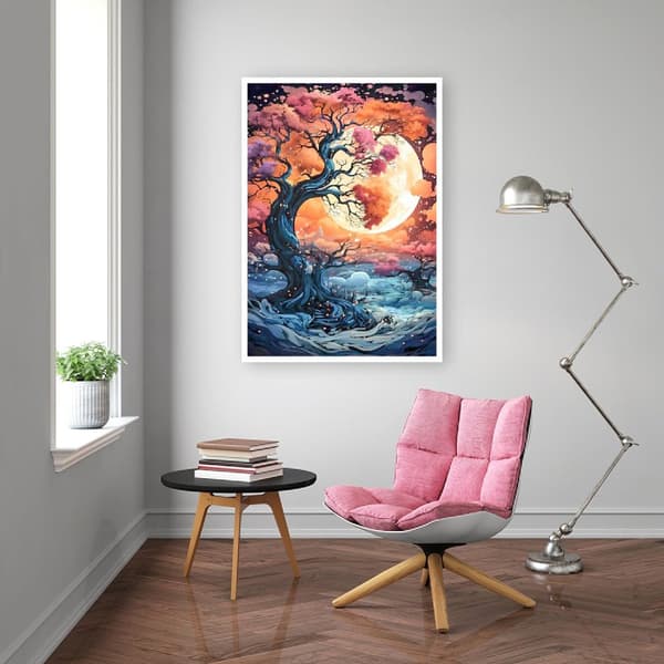 OBOSOE Diamond Painting - 5D DIY Diamantmålning, 30x40cm (Månsken Över Fantastiskt Gamla Träd)