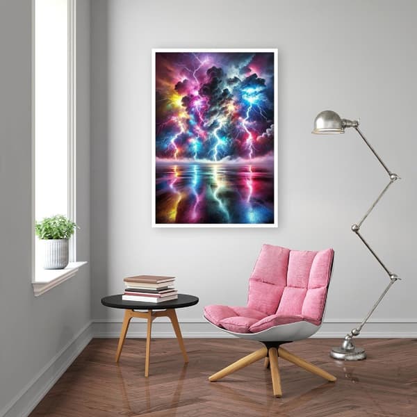 OBOSOE Diamond Painting - 5D DIY Diamantmålning, 30x40cm (Färgstarka blixtmoln Och Vattenreflex)