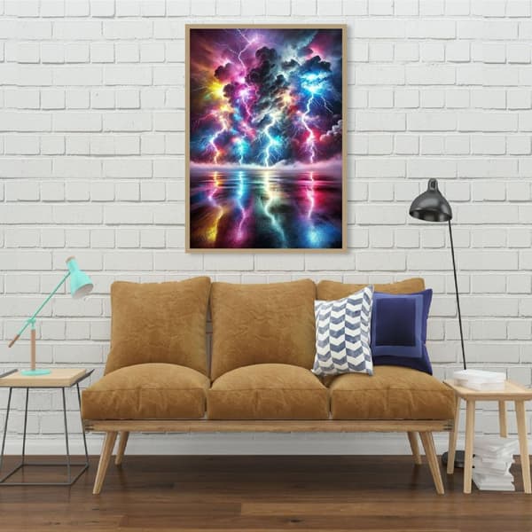 OBOSOE Diamond Painting - 5D DIY Diamantmålning, 30x40cm (Färgstarka blixtmoln Och Vattenreflex)