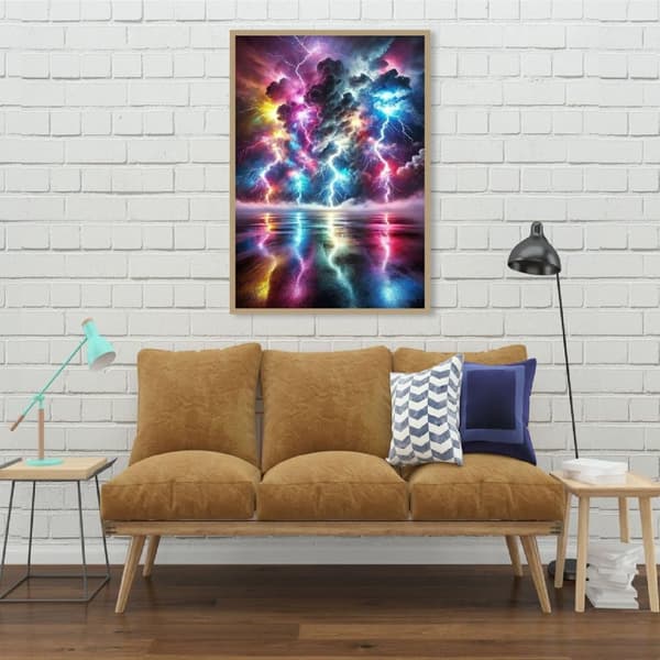 OBOSOE Diamond Painting - 5D DIY Diamantmålning, 30x40cm (Färgstarka blixtmoln Och Vattenreflex)