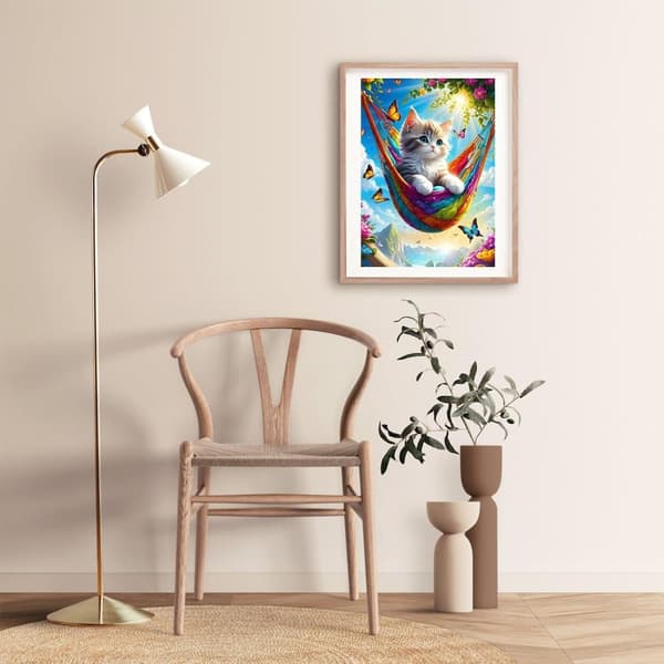 OBOSOE Diamond Painting - 5D DIY Diamantmålning, 30x40cm (Katt I Hängmatta Med Fjärilar)