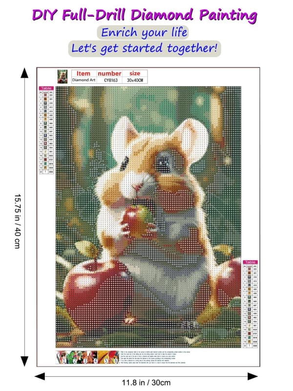 OBOSOE Diamond Painting - 5D DIY Diamantmaleri, 30x40cm (Hamster spiser æble)