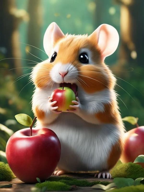 OBOSOE Diamond Painting - 5D DIY Diamantmaleri, 30x40cm (Hamster spiser æble)