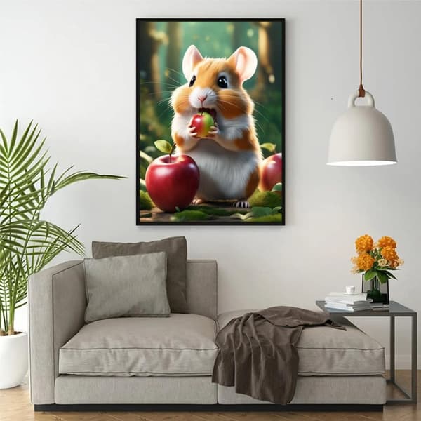 OBOSOE Diamond Painting - 5D DIY Diamantmaleri, 30x40cm (Hamster spiser æble)
