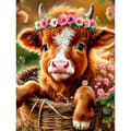 Miniatyrbillede 3 af 7: OBOSOE Diamond Painting - 5D DIY Diamantmaleri, 30x40cm (Venlig ko med blomsterkrans)