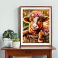 Miniatyrbillede 1 af 7: OBOSOE Diamond Painting - 5D DIY Diamantmaleri, 30x40cm (Venlig ko med blomsterkrans)