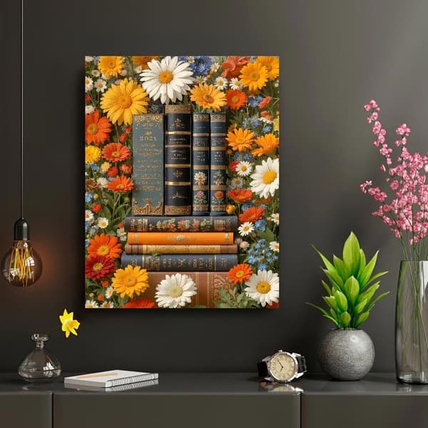 OBOSOE Diamond Painting - 5D DIY Diamantmaleri, 30x40cm (Retro Bøger Omgivet af Blomster)