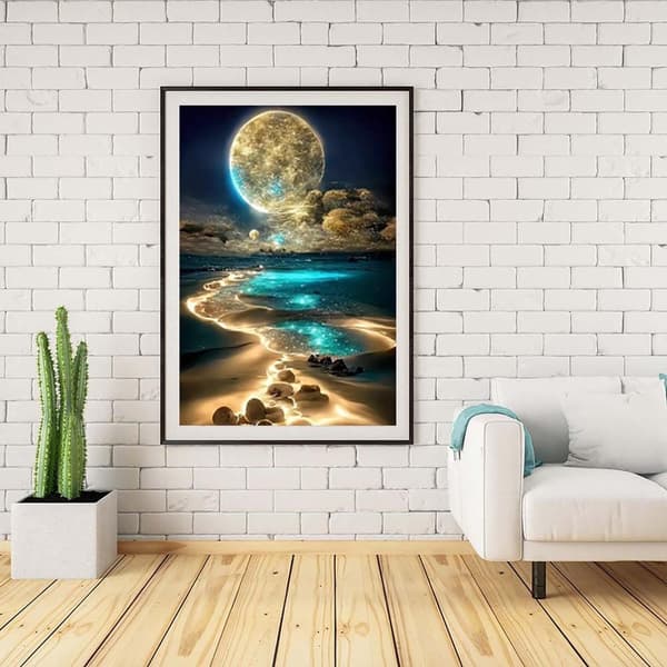 OBOSOE Moon Diamond -maalaussarjat aikuisille – DIY Moonlight Beach Diamond Art, 5D Full Drill. Jalokivimaalaus ja askartelu