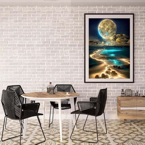 OBOSOE Moon Diamond -maalaussarjat aikuisille – DIY Moonlight Beach Diamond Art, 5D Full Drill. Jalokivimaalaus ja askartelu