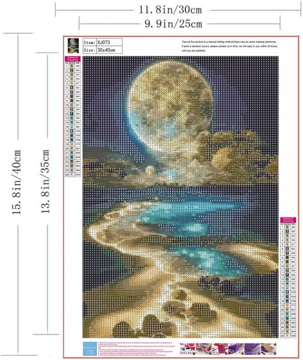 OBOSOE Moon Diamond -maalaussarjat aikuisille – DIY Moonlight Beach Diamond Art, 5D Full Drill. Jalokivimaalaus ja askartelu