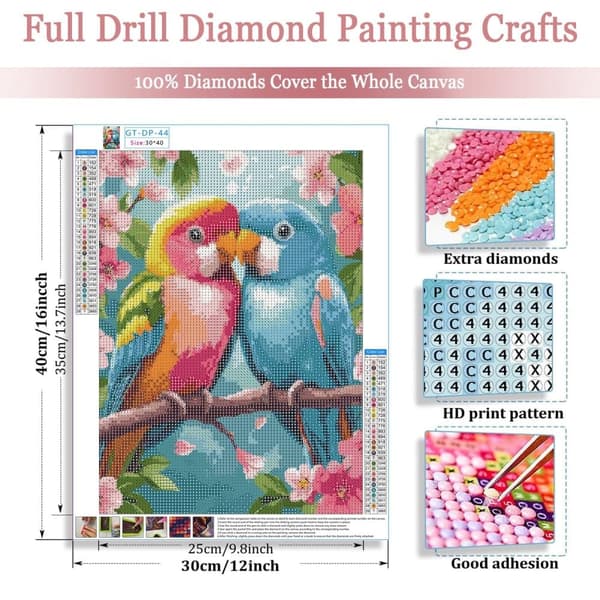 OBOSOE Parrot diamantkunst kits voksne – 5D fulldrill, fuldt DIY-værktøj. Gemkunst, 12x16 tom. Perfekt hjemdek. & gave