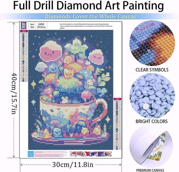 OBOSOE Søde Diamant Maleri Sæt Voksne - Karakter & Kop, Gemart. 12x16 tommer, hemdek. & gave