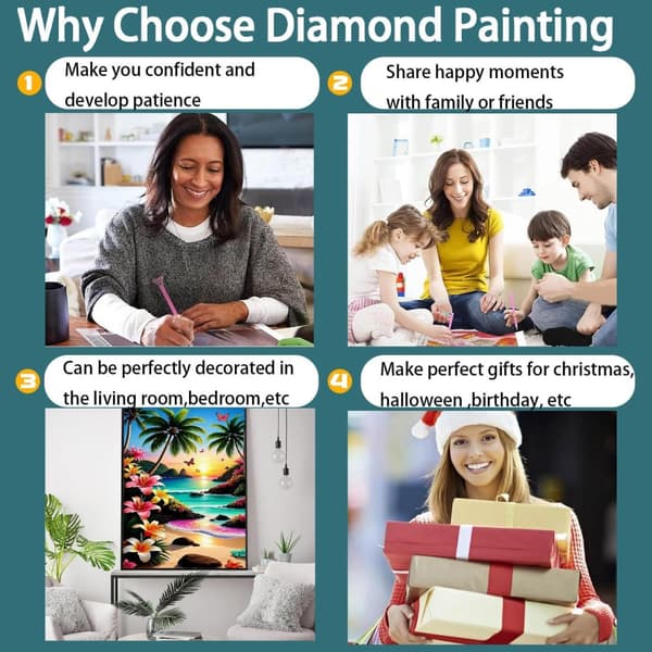 OBOSOE Strand diamantart kits vuxna – Sjösskap 5D diamantmålning, gemmaleri. 12x16 tum, hemdekoration vägg
