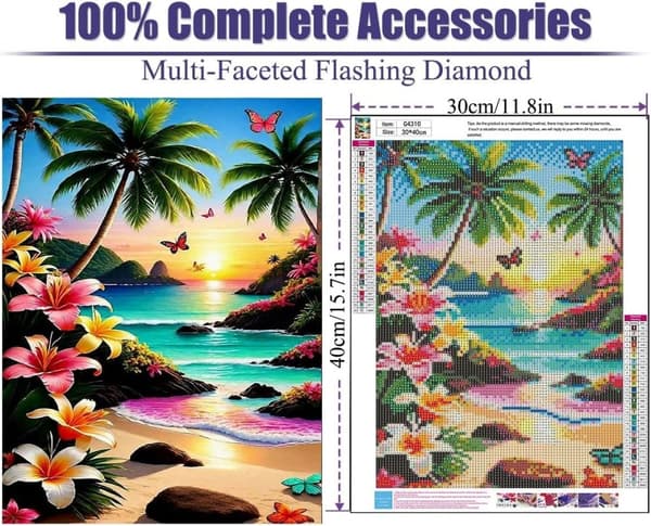 OBOSOE Strand diamantart kits vuxna – Sjösskap 5D diamantmålning, gemmaleri. 12x16 tum, hemdekoration vägg