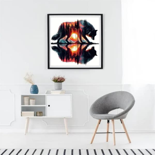 OBOSOE Wolf Diamond Art - 5D-eläin pyöreä DIY-timanttimaalaus, seinäkoriste (35x35 cm)
