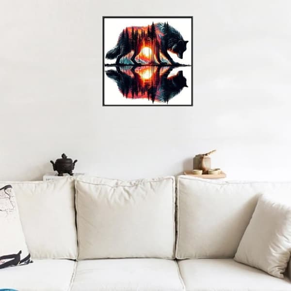 OBOSOE Wolf Diamond Art - 5D-eläin pyöreä DIY-timanttimaalaus, seinäkoriste (35x35 cm)