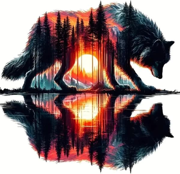 OBOSOE Wolf Diamond Art - 5D-eläin pyöreä DIY-timanttimaalaus, seinäkoriste (35x35 cm)