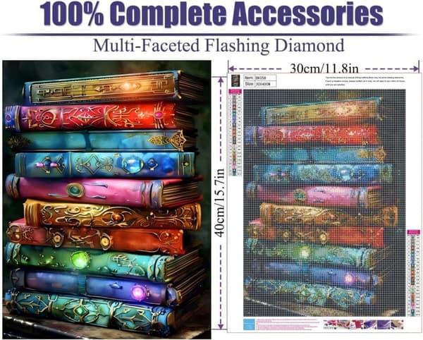 OBOSOE timanttimaalaus ja timanttimaalaus – 5D-pyöreä täyspora DIY Wonder Book -seinäkoriste – 30×40 cm